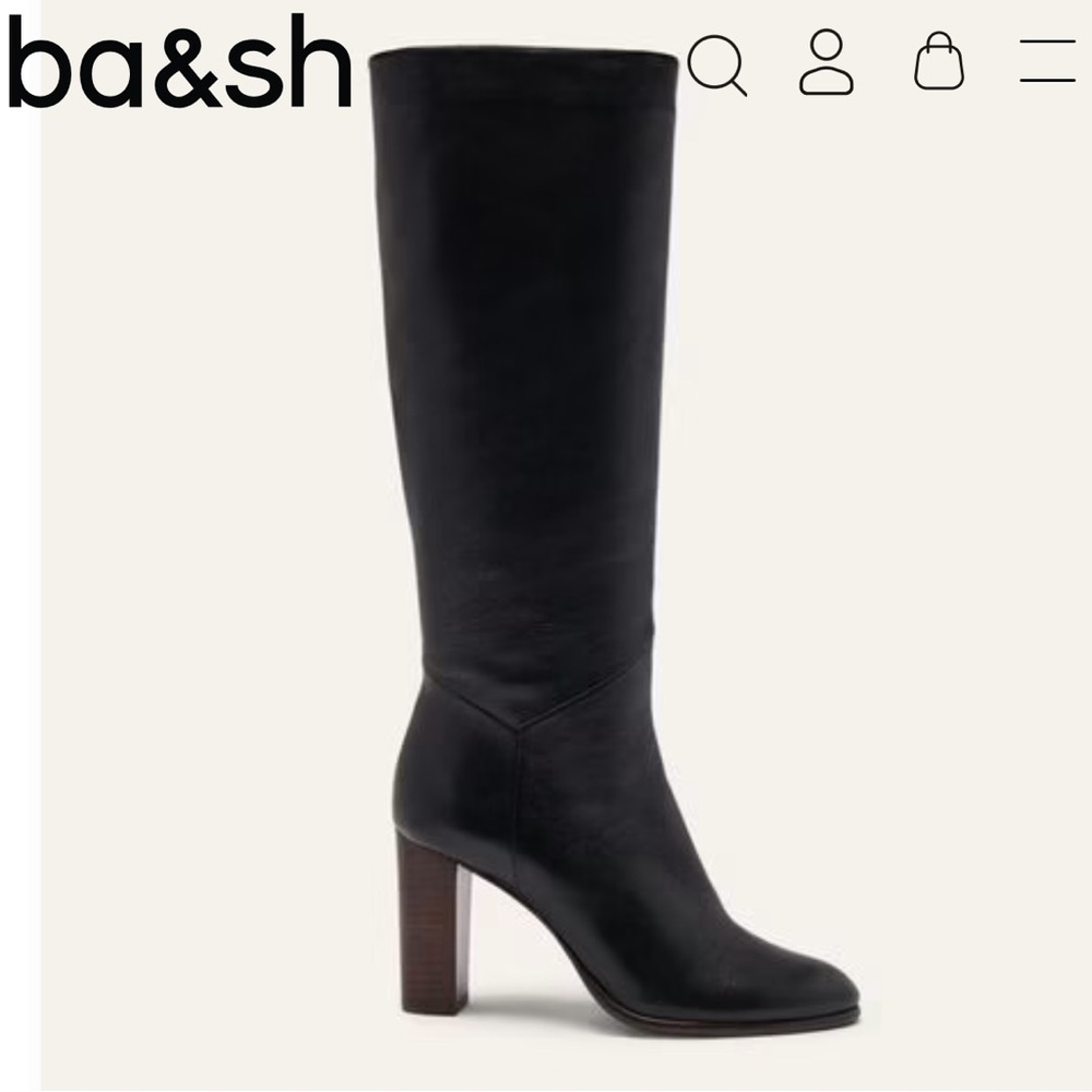 Ba&Sh Black Leather Knee-High Block Heel Boots size 38